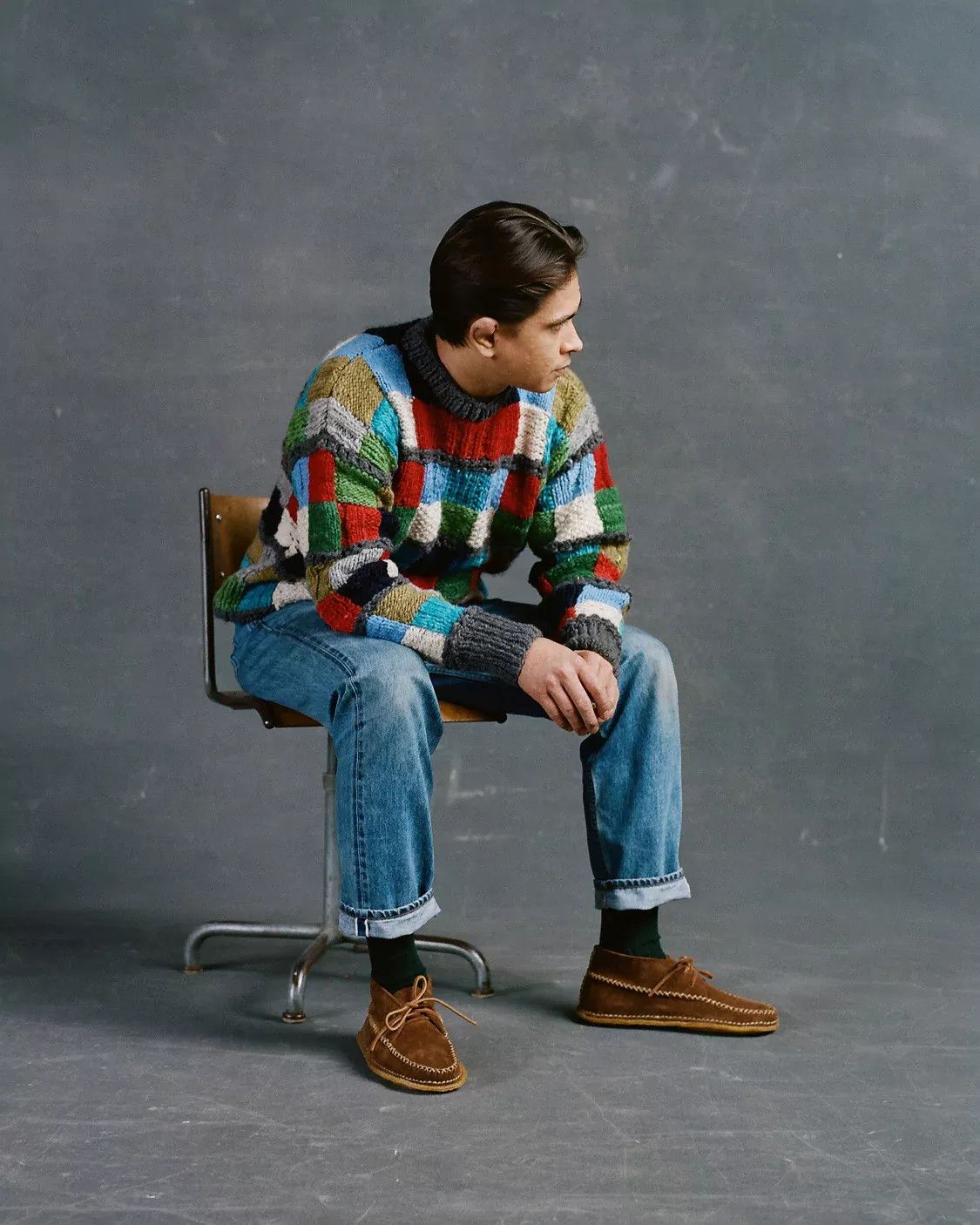 Chamula for Drake's Patchwork Merino Jumper