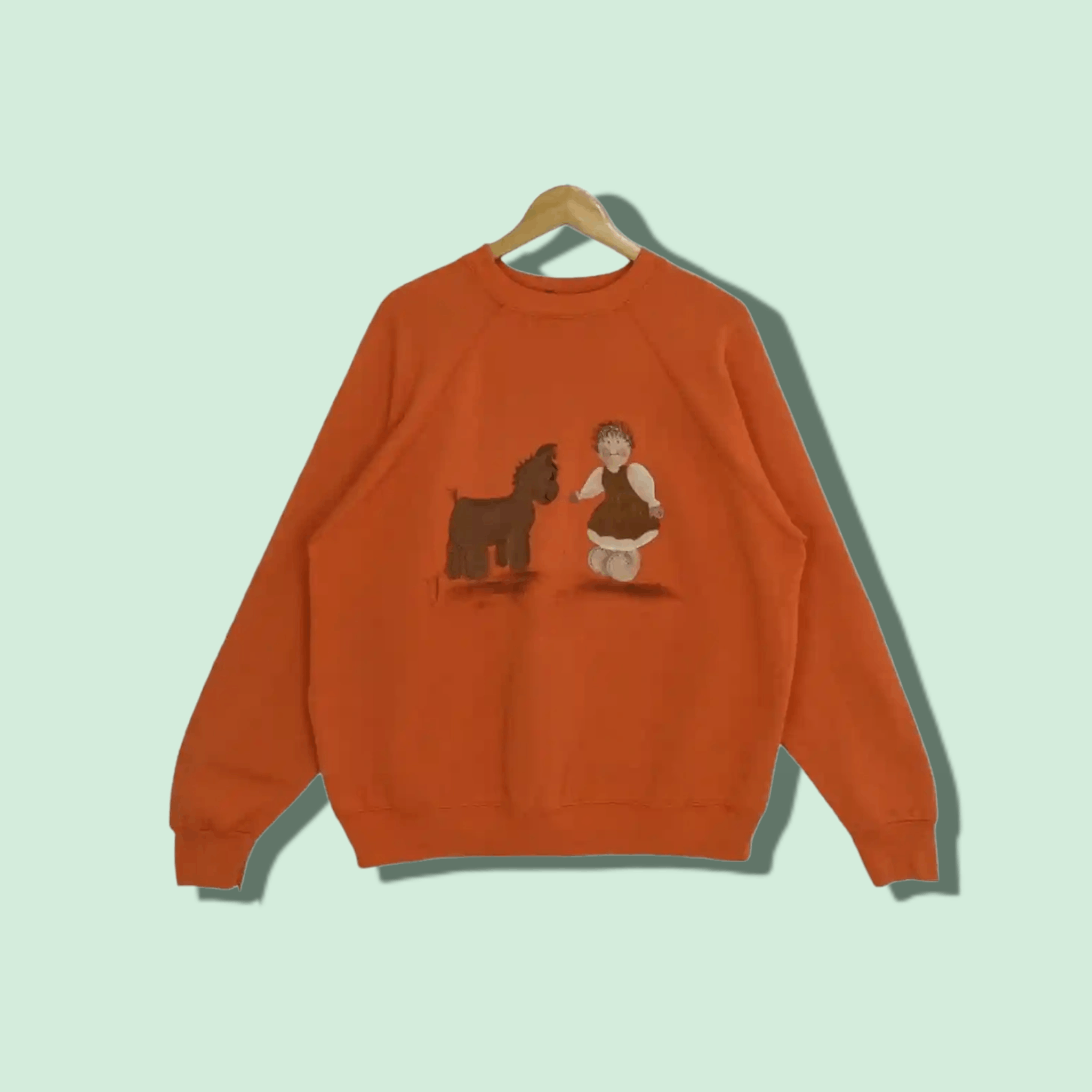 Tultex Vintage 90's TULTEX Kid Horse Drawing Painting Sweatshirt Size US L / EU 52-54 / 3 - 1 Thumbnail