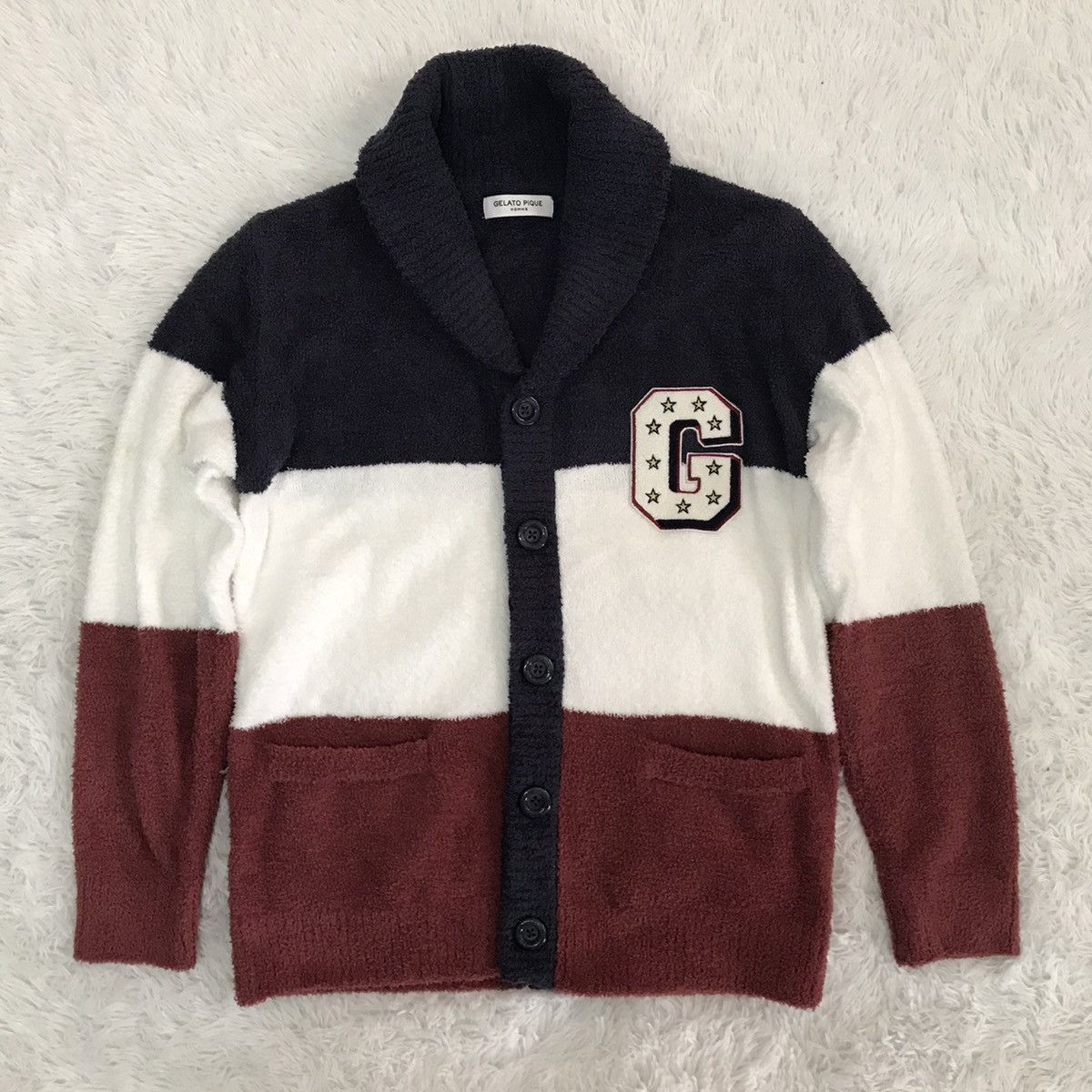 Japanese Brand Gelato Pique Homme 3 Block Colour Fleece Cardigan Sweater Size US M / EU 48-50 / 2 - 1 Thumbnail