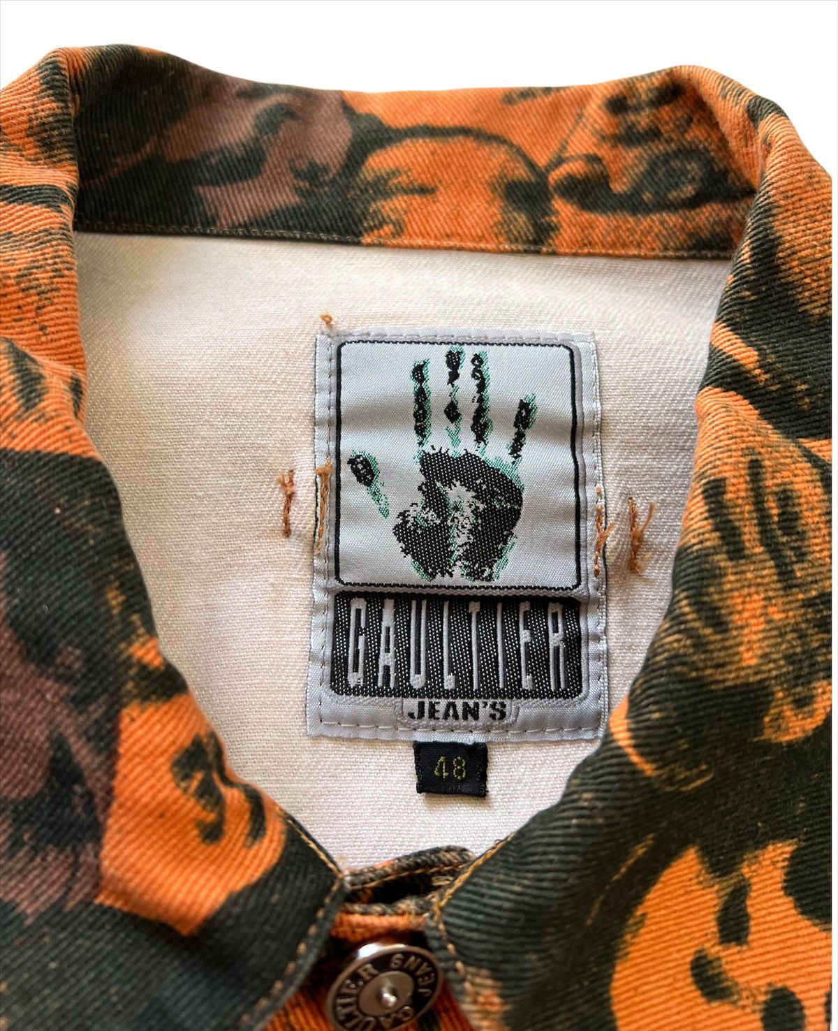 Jean Paul Gaultier AW92 (Sz48) Faces Orange Denim Jacket Size US M / EU 48-50 / 2 - 4 Thumbnail