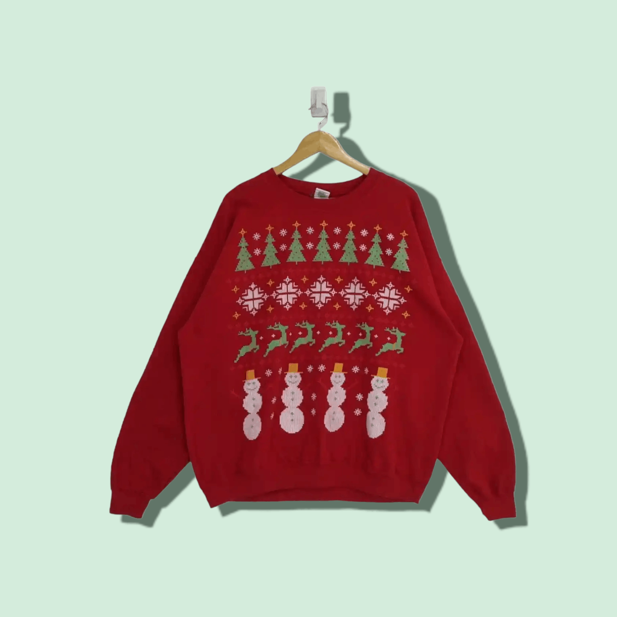 American Apparel CHRISTMAS TREE SNOWMAN Christmas Full Image Sweatshirt Size US XL / EU 56 / 4 - 1 Thumbnail