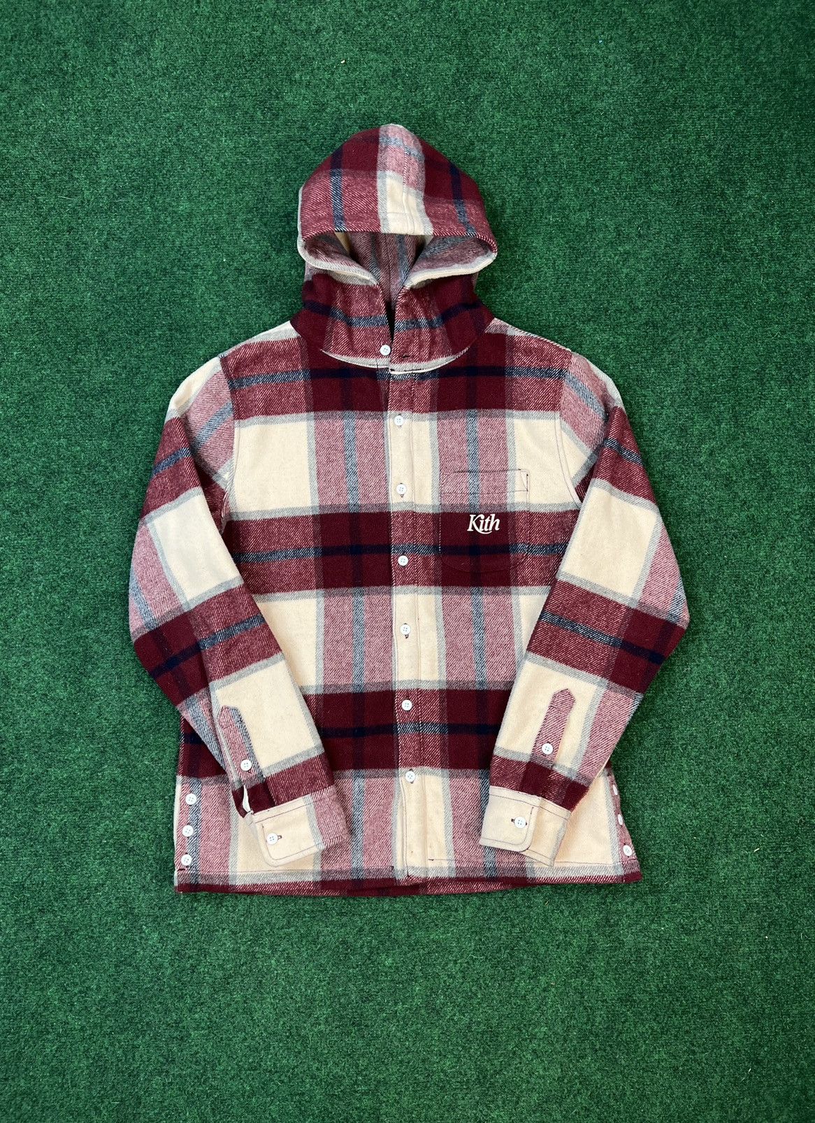 Pre owned Kith Ginza Heavyweight Flannel Shirt Black red Plaid Small In Red Cream ModeSens