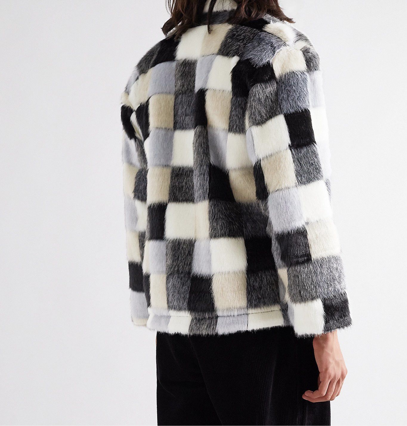 image of Sasquatchfabrix 20Aw Faux Fur Multi Patchwork Jacket in Grey, Men's (Size XL)