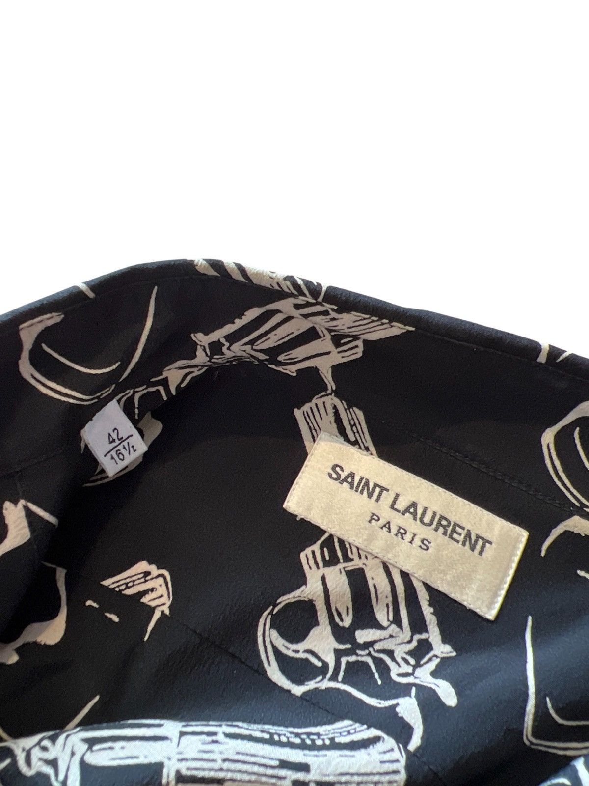 Hedi Slimane × Saint Laurent Paris SAINT LAURENT FW14 REVOLVER PRINT RUNWAY SILK SHIRT Size US XL / EU 56 / 4 - 4 Thumbnail