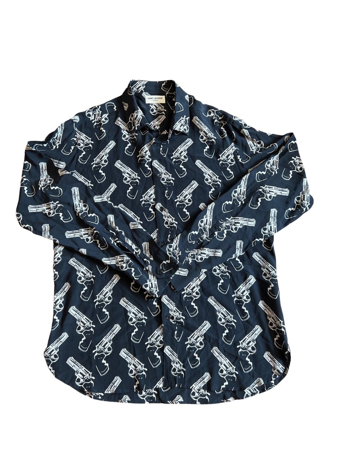 Hedi Slimane × Saint Laurent Paris SAINT LAURENT FW14 REVOLVER PRINT RUNWAY SILK SHIRT Size US XL / EU 56 / 4 - 1 Thumbnail