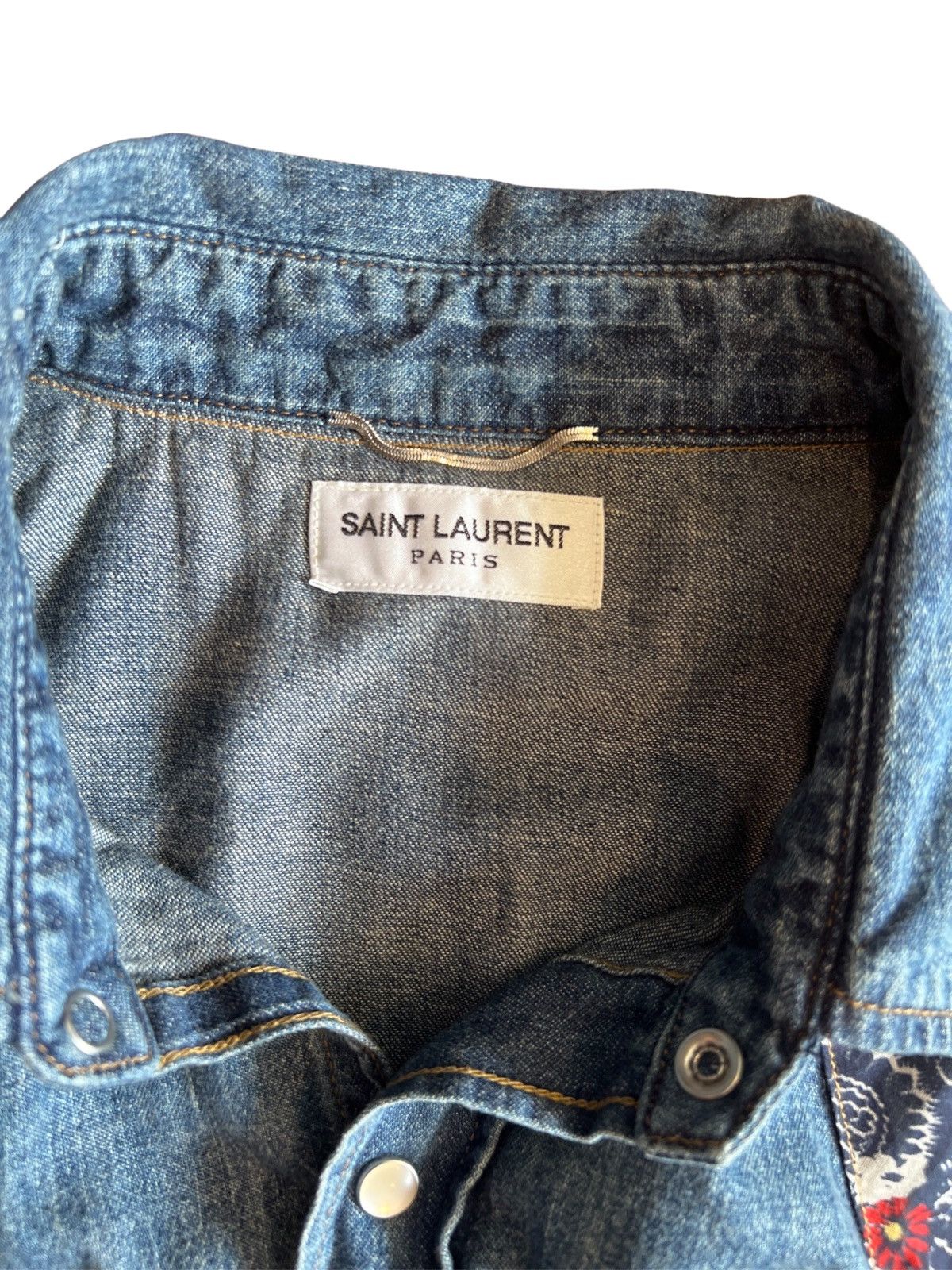 Hedi Slimane × Saint Laurent Paris SAINT LAURENT SS15 PAISLEY DENIM SHIRT Size US XL / EU 56 / 4 - 3 Thumbnail