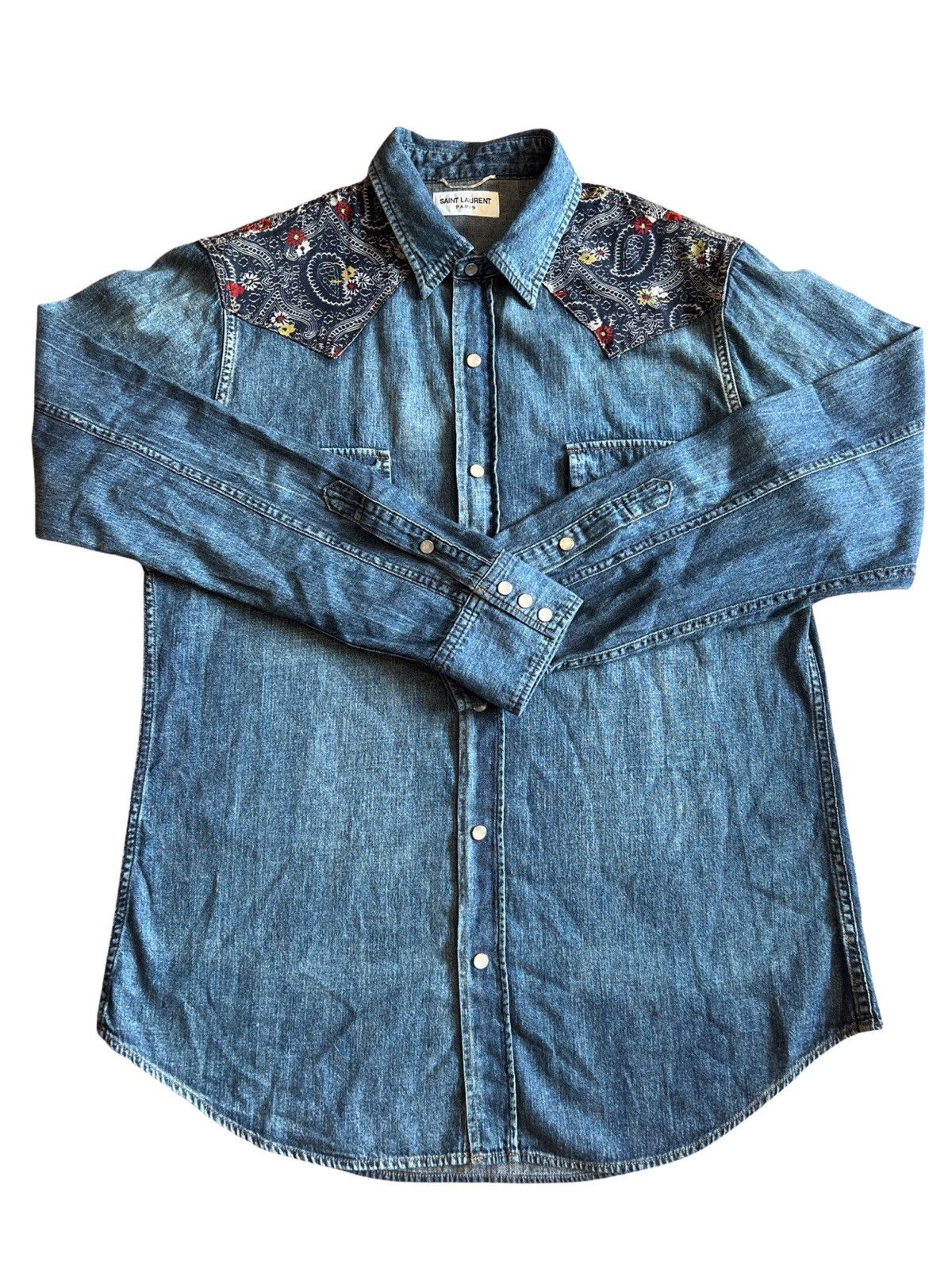 Hedi Slimane × Saint Laurent Paris SAINT LAURENT SS15 PAISLEY DENIM SHIRT Size US XL / EU 56 / 4 - 1 Thumbnail