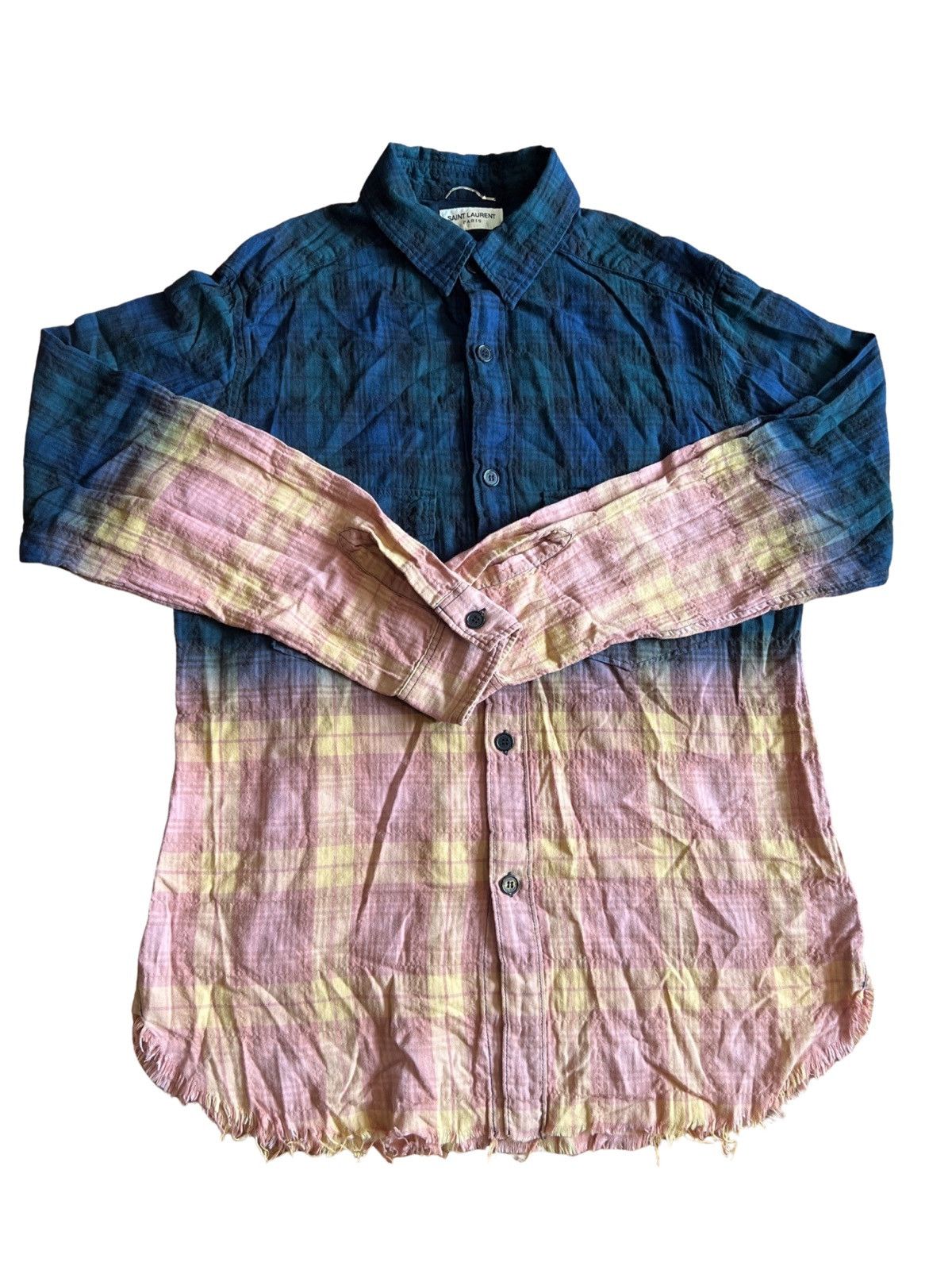 image of Hedi Slimane x Saint Laurent Paris Ss16 Bleached Raw Hem Shirt, Men's (Size XL)