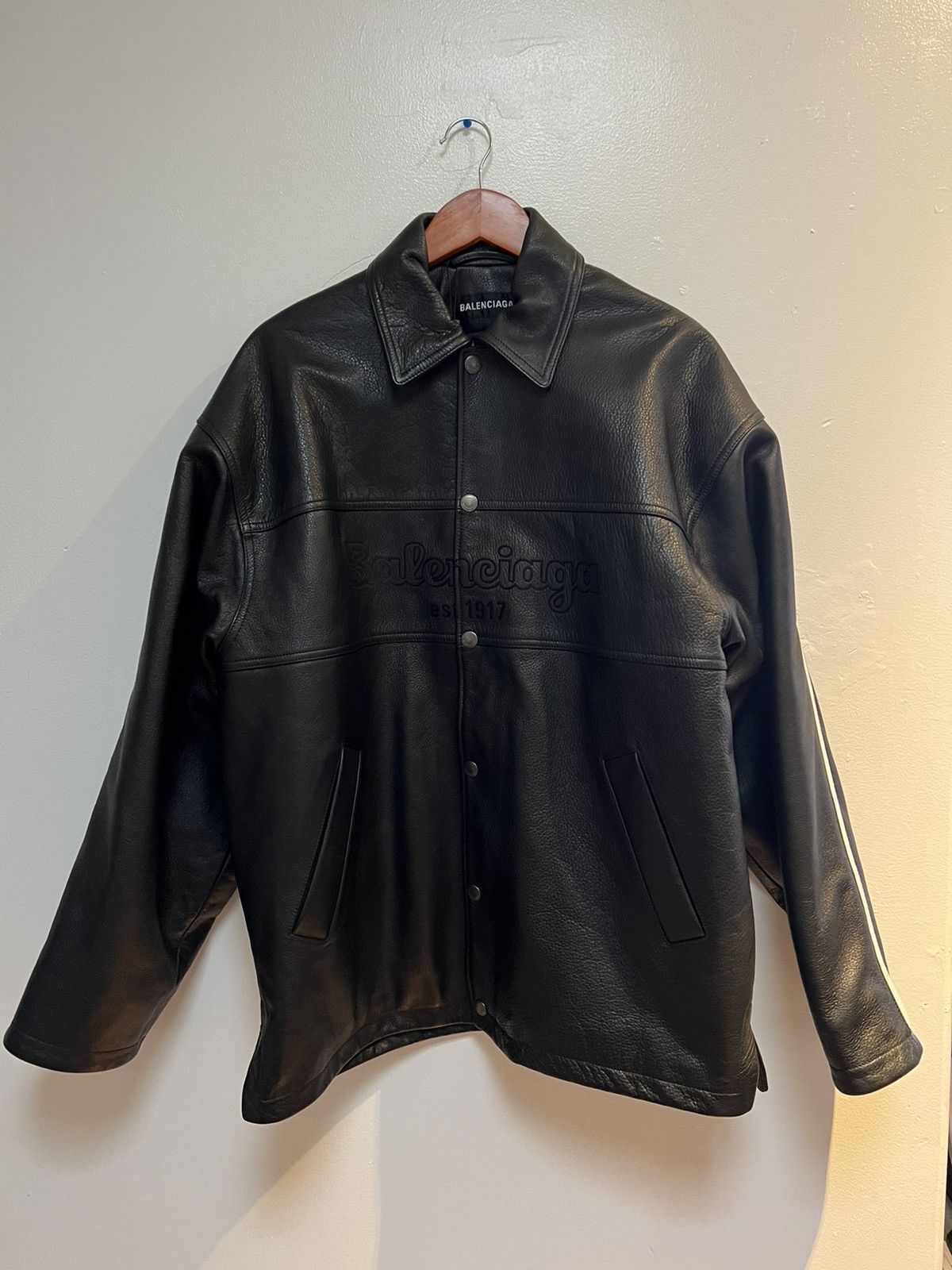 Balenciaga Leather Logo Embroidered Jacket