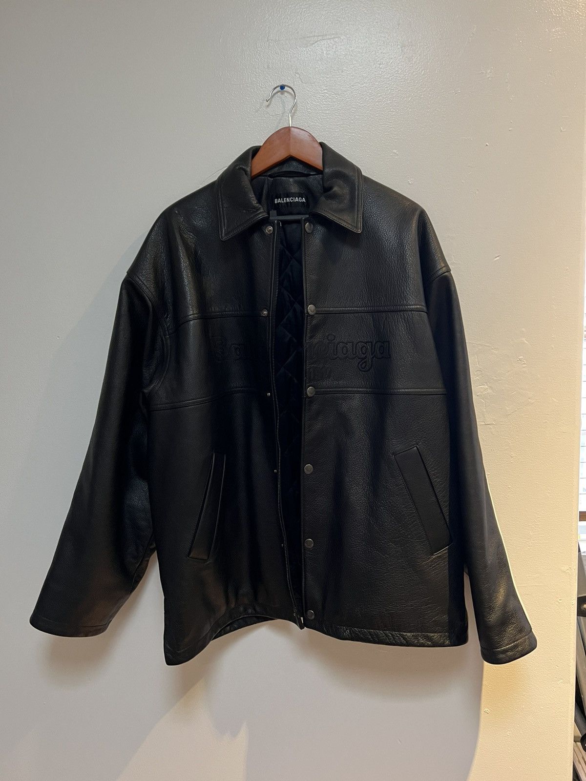 Balenciaga Balenciaga Leather Logo Embroidered Jacket Size US S / EU 44-46 / 1 - 3 Thumbnail