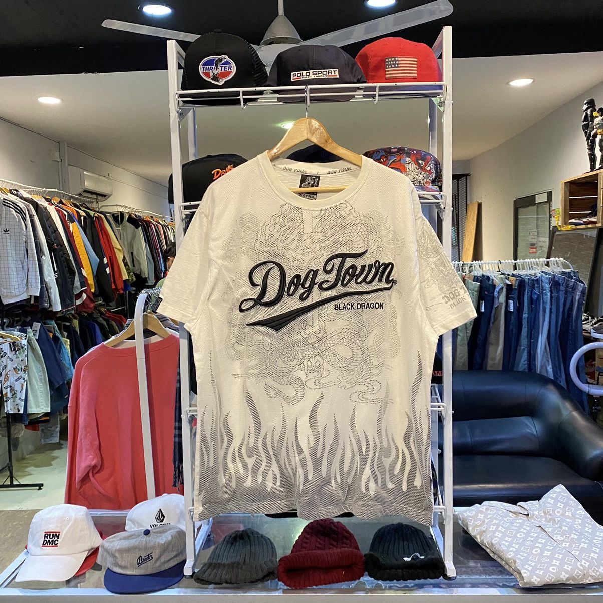 Rare Vintage Dogtown Black Dragon Overprint Flame Tee