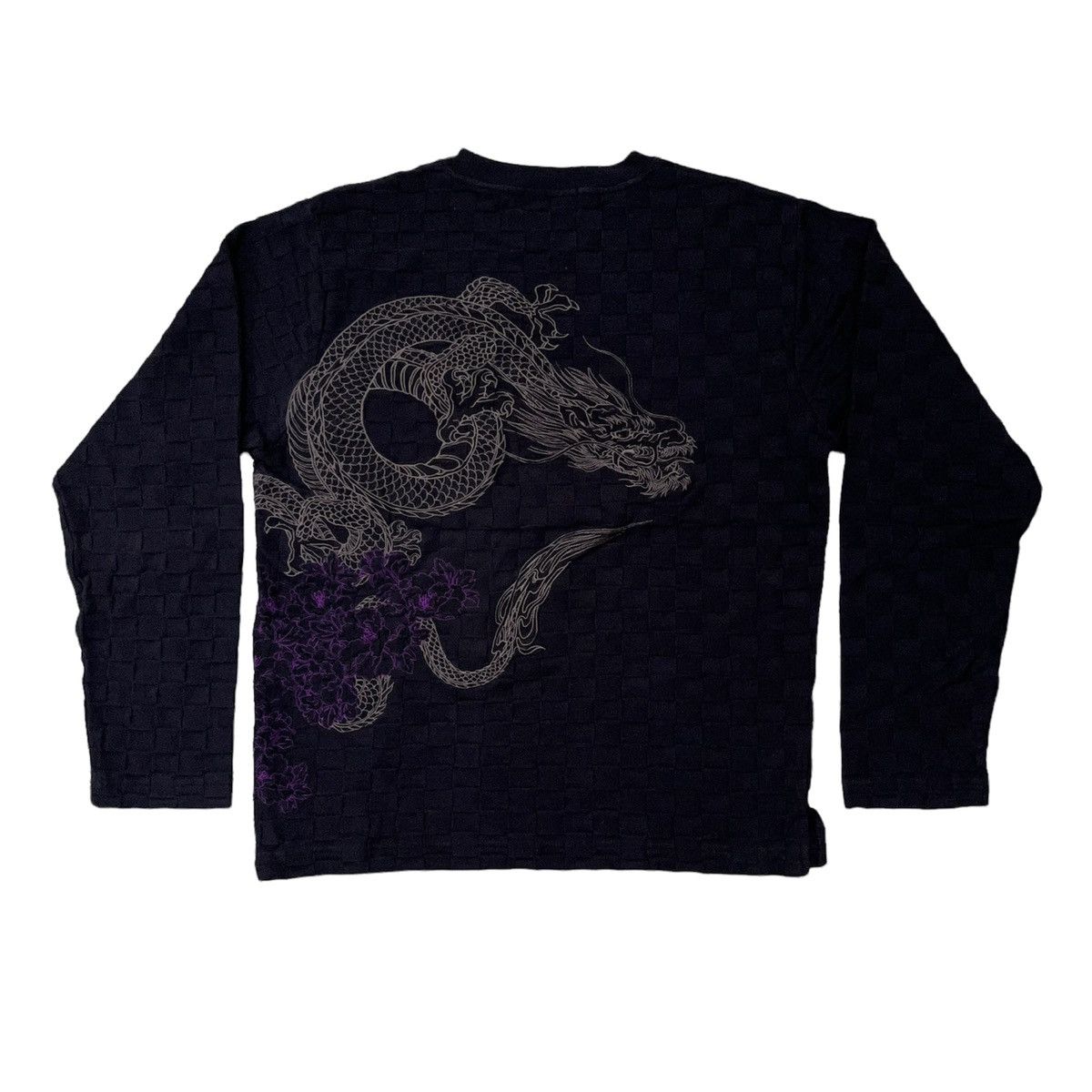image of Art x Sukajan T Shirts Steals Karakuri Tamashi Quilted Dragon Floral Motive in Black (Size Medium)