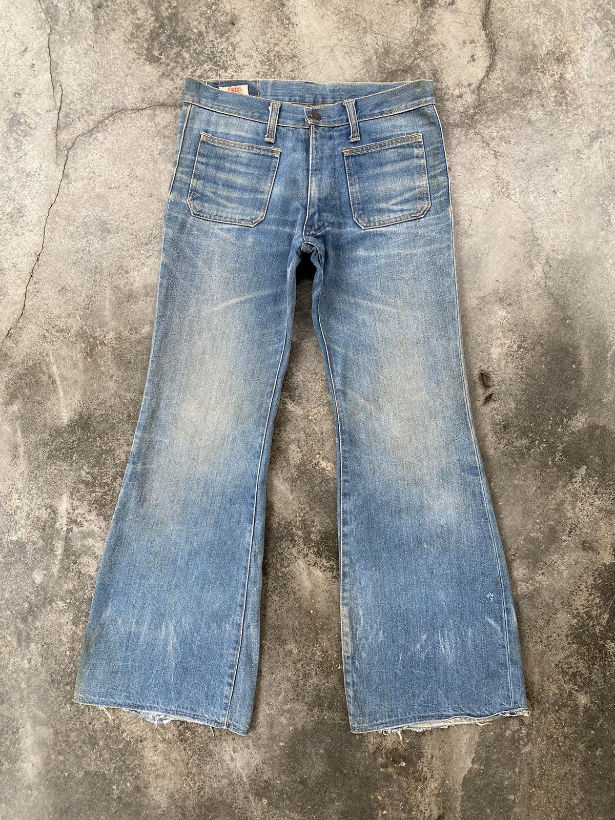 Vintage 70s X-West Canton Bottom Bell Distressed Denim