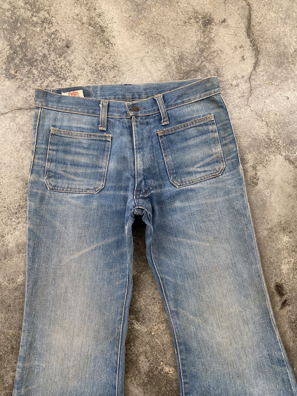 Vintage Vintage 70s X-West Canton Bottom Bell Distressed Denim Size US 31 - 3 Thumbnail
