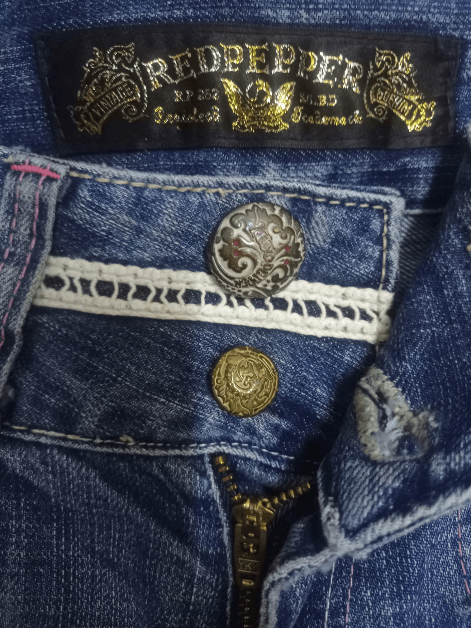 Japanese Brand Vintage Red Pepper Embellished Patchwork Flare Jeans 28x27 Size 28" / US 6 / IT 42 - 5 Thumbnail