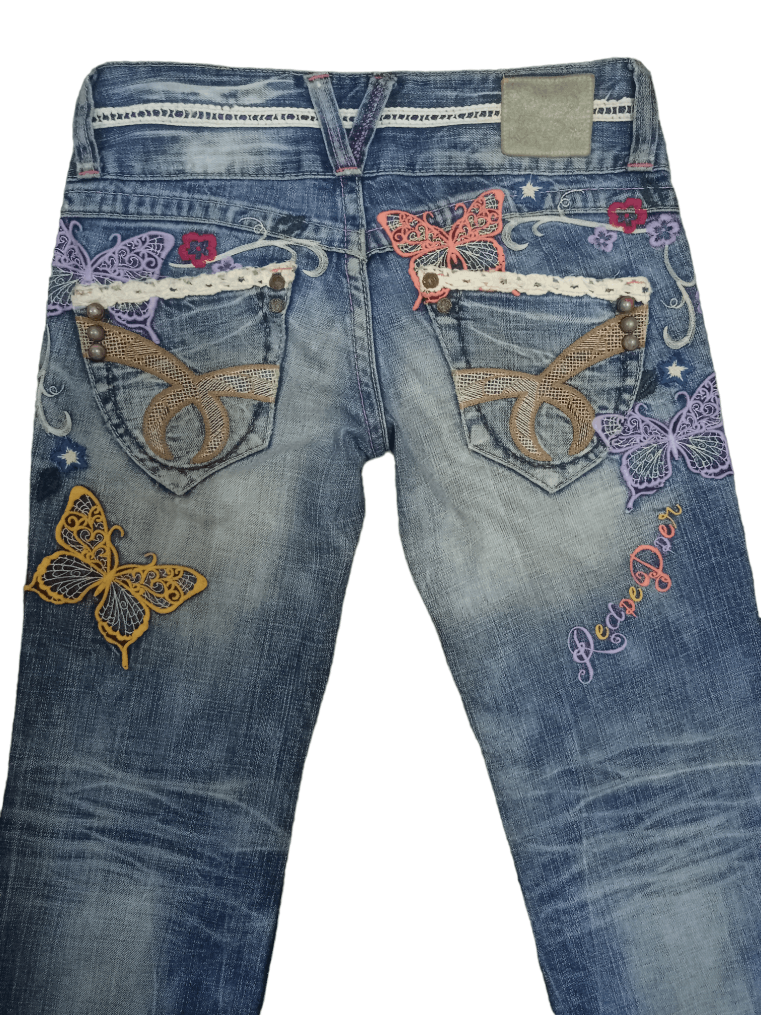 Japanese Brand Vintage Red Pepper Embellished Patchwork Flare Jeans 28x27 Size 28" / US 6 / IT 42 - 10 Thumbnail