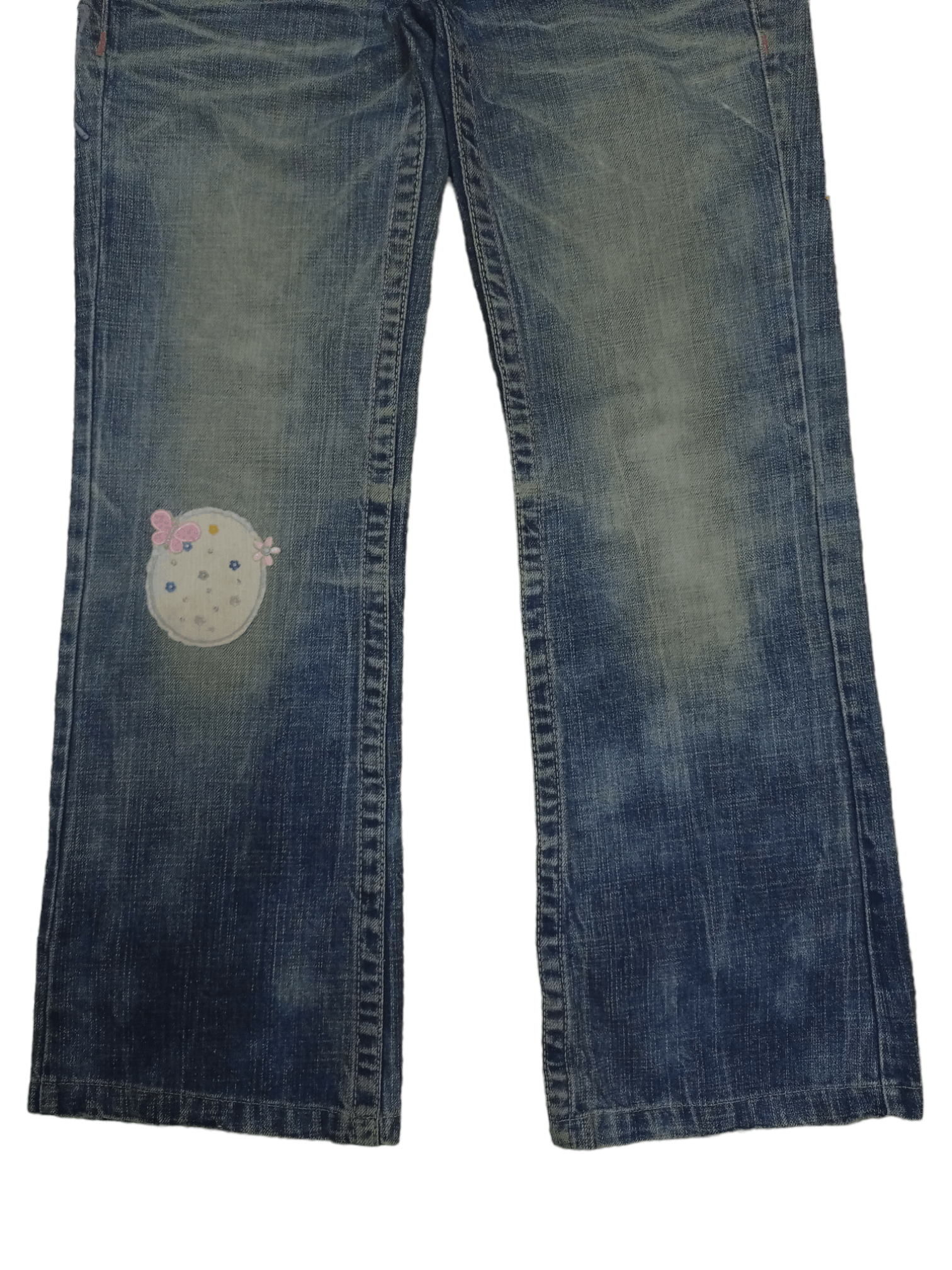 Japanese Brand Vintage Red Pepper Embellished Patchwork Flare Jeans 28x27 Size 28" / US 6 / IT 42 - 8 Thumbnail