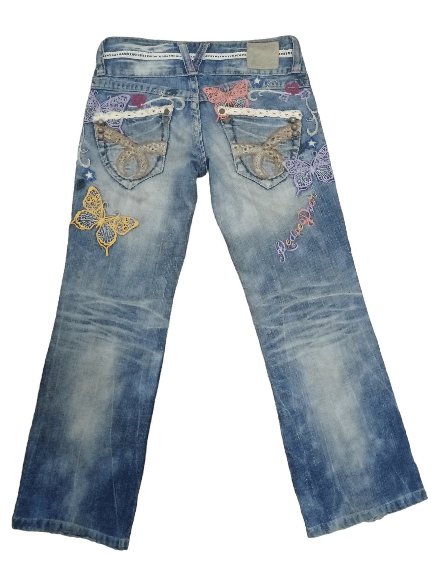 Japanese Brand Vintage Red Pepper Embellished Patchwork Flare Jeans 28x27 Size 28" / US 6 / IT 42 - 2 Thumbnail