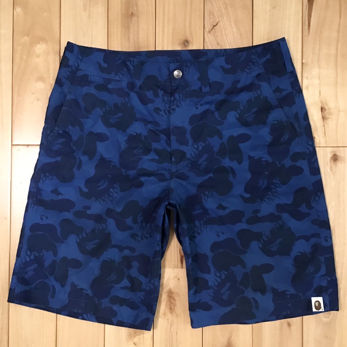 image of Bape Fire Camo Nylon Shorts Blue Flame A Bathing Ape ★Size M, Men's (Size 32)
