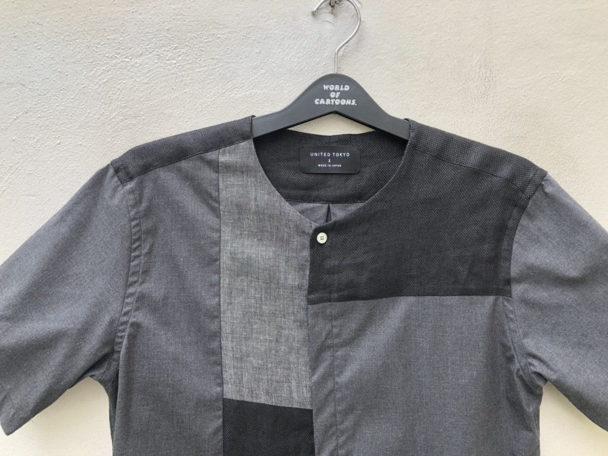 Designer United Tokyo Collarless Patchwork Button Shirt Size US M / EU 48-50 / 2 - 2 Thumbnail