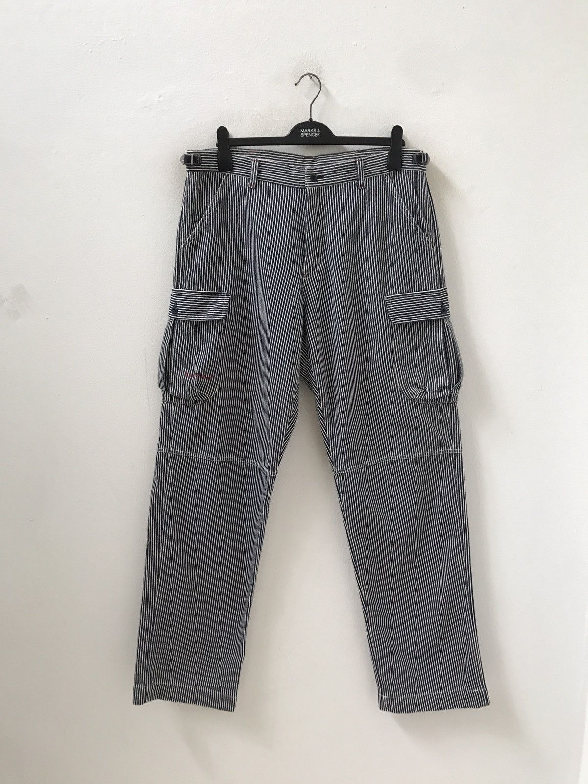 image of Karl Helmut Hickory Stripe Baggy Wide Cargo Trouser Denim, Men's (Size 34)