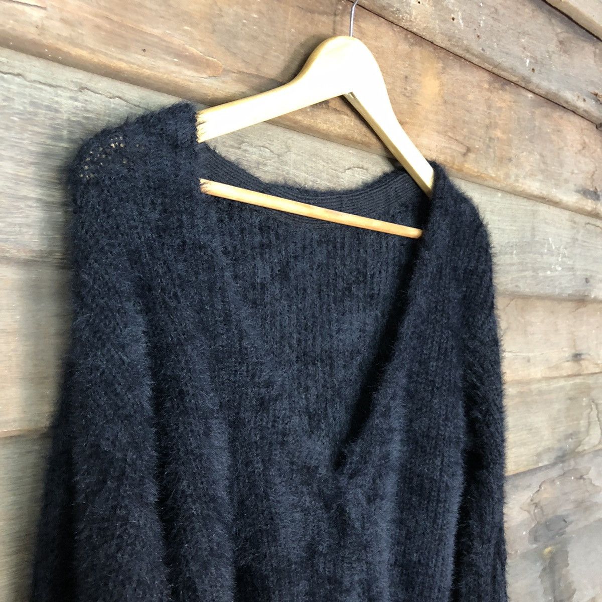Vintage Spiral Girl Black Shag Shaggy Fur Mohair Cardigan #6972 Size US M / EU 48-50 / 2 - 6 Thumbnail