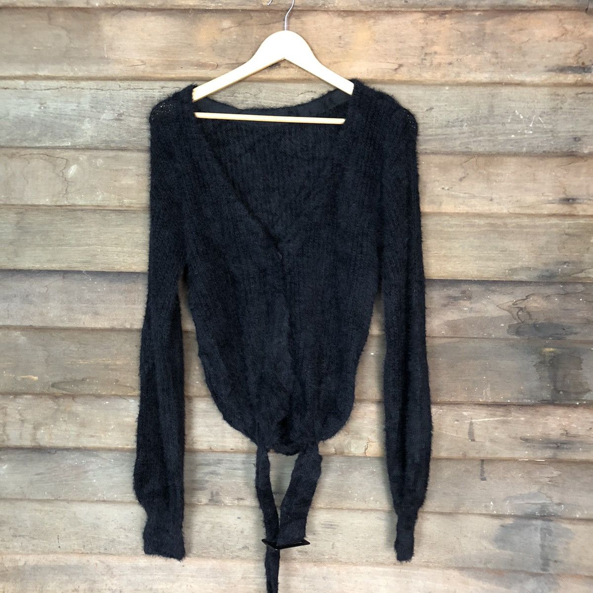image of Aran Isles Knitwear x Cardigan Spiral Girl Black Shag Shaggy Fur Mohair Cardigan 6972 (Size Medium)