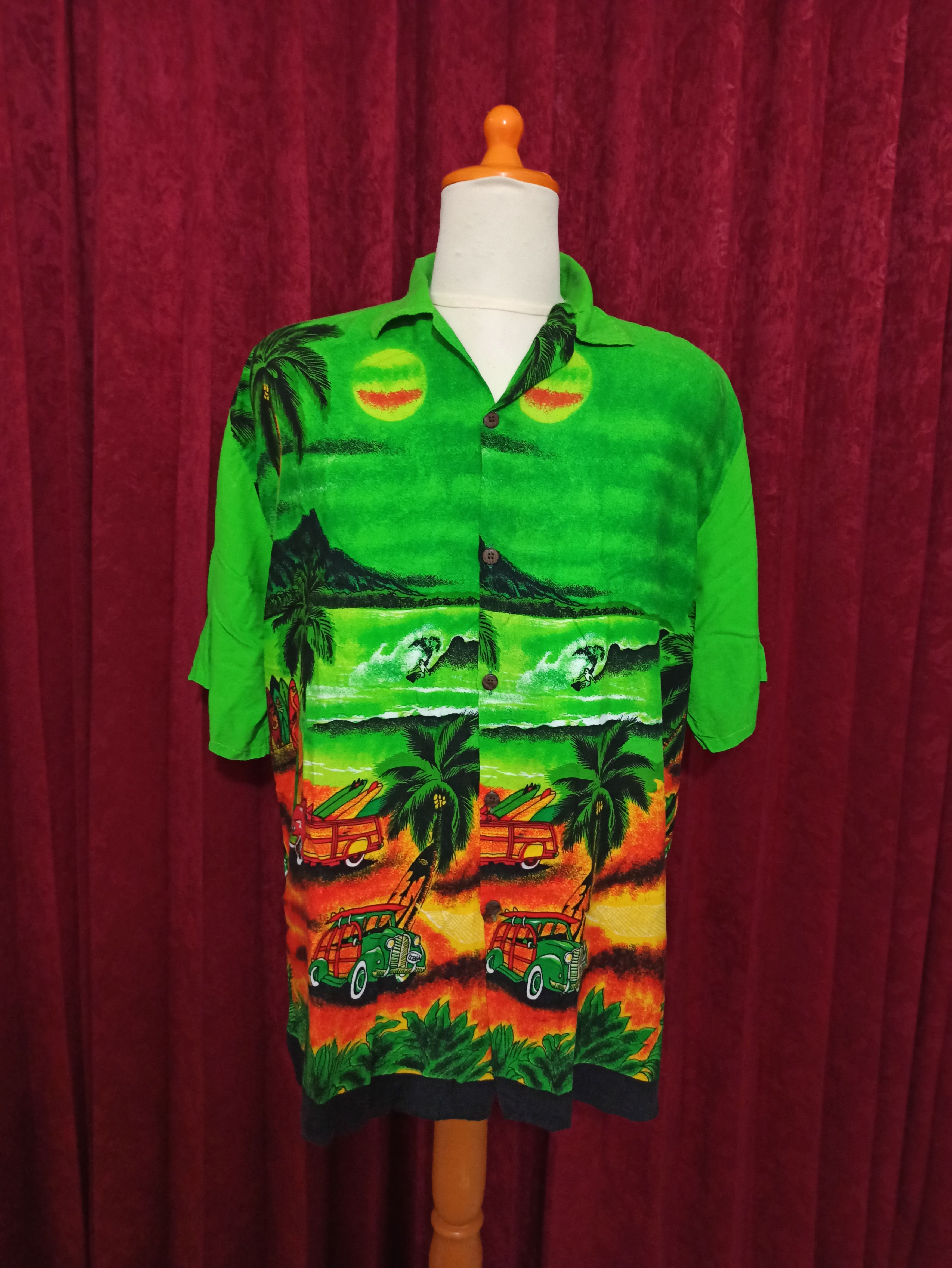 Vintage Vintage 80s Tropical Scenic Border Print Rayon Aloha Shirt Size US L / EU 52-54 / 3 - 6 Thumbnail