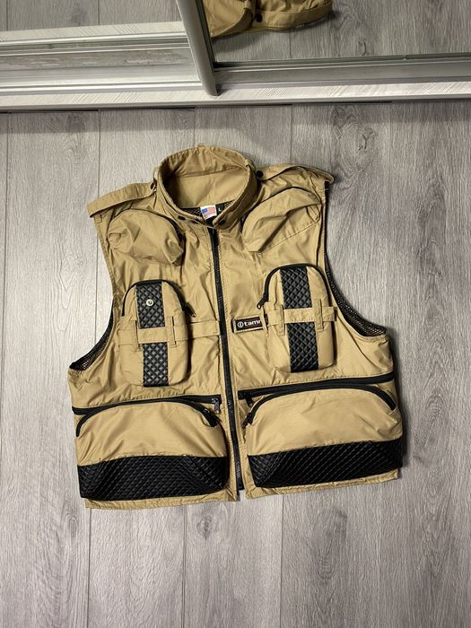 90s Streetwear Mens S / M Tactical Fly Fishing Full Zip Mesh Vest Beige,  Vintage Fly Fishing Vest, 1990s Tactical Vest, Mens Vintage Vest 