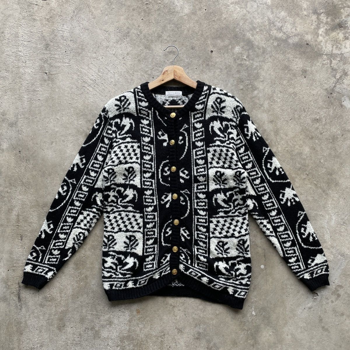 Japanese Brand Vintage Palls Pyra Black/White Full Print Button Up Cardigan Size US S / EU 44-46 / 1 - 2 Thumbnail