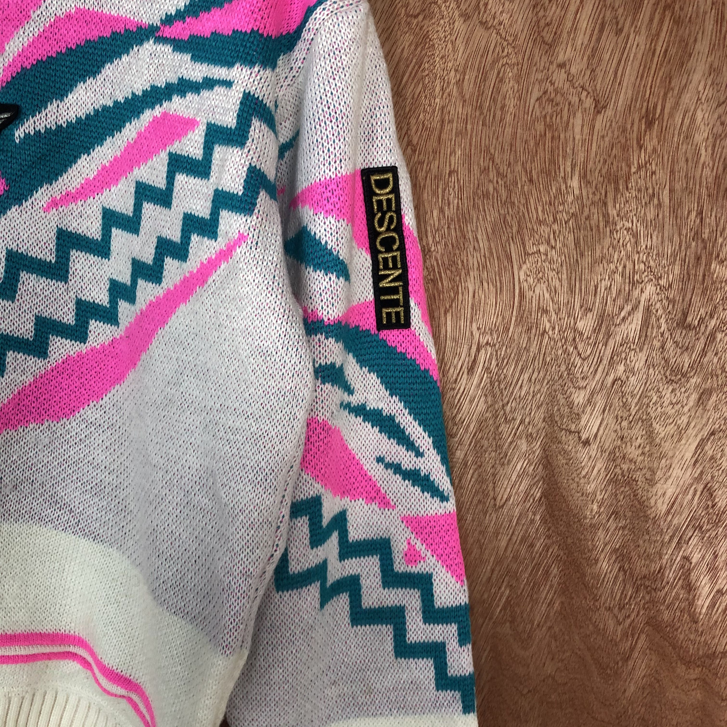 Descente DLL Descente White Pink Full Print Knitwear art japan #c443 Size US S / EU 44-46 / 1 - 9 Thumbnail