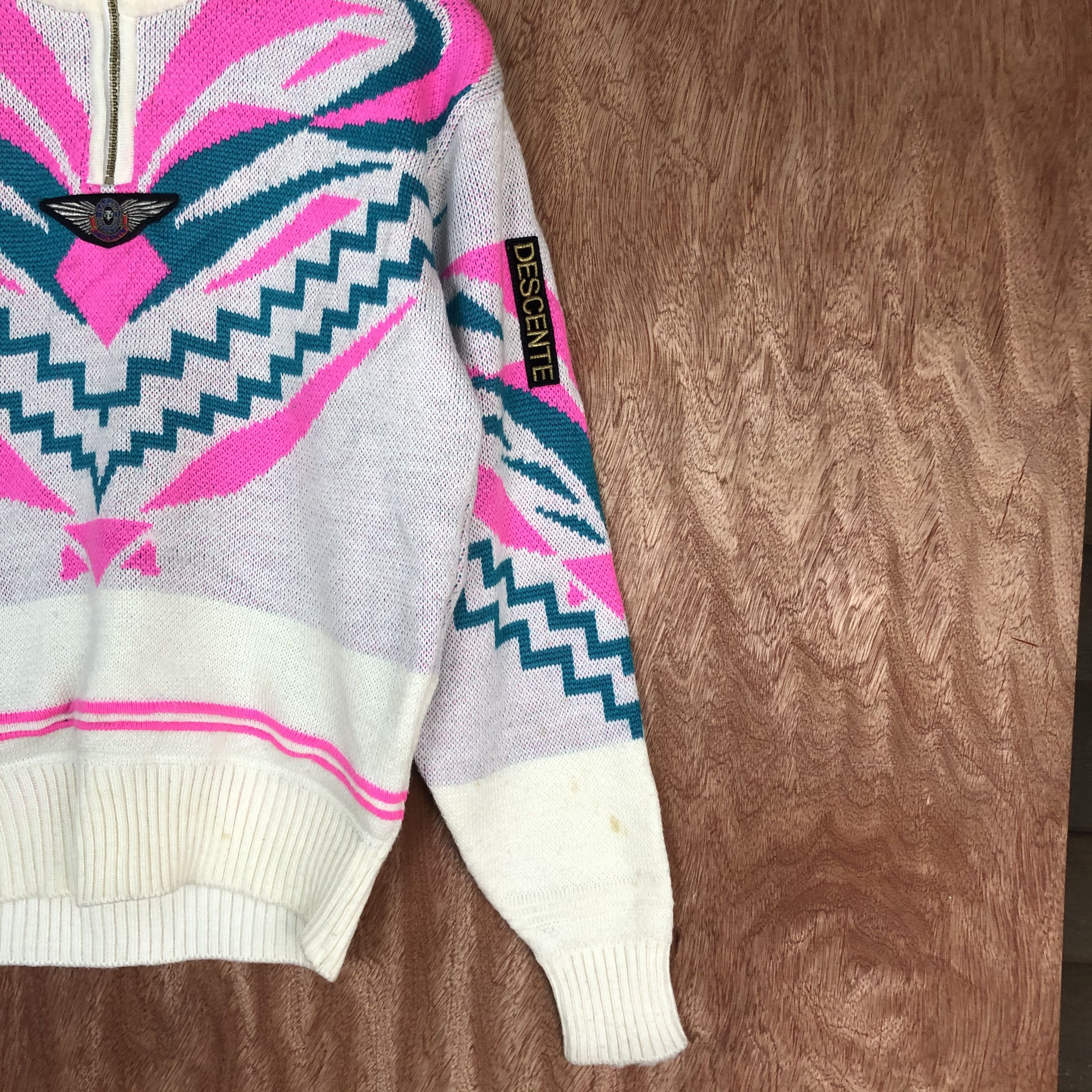 Descente DLL Descente White Pink Full Print Knitwear art japan #c443 Size US S / EU 44-46 / 1 - 5 Thumbnail
