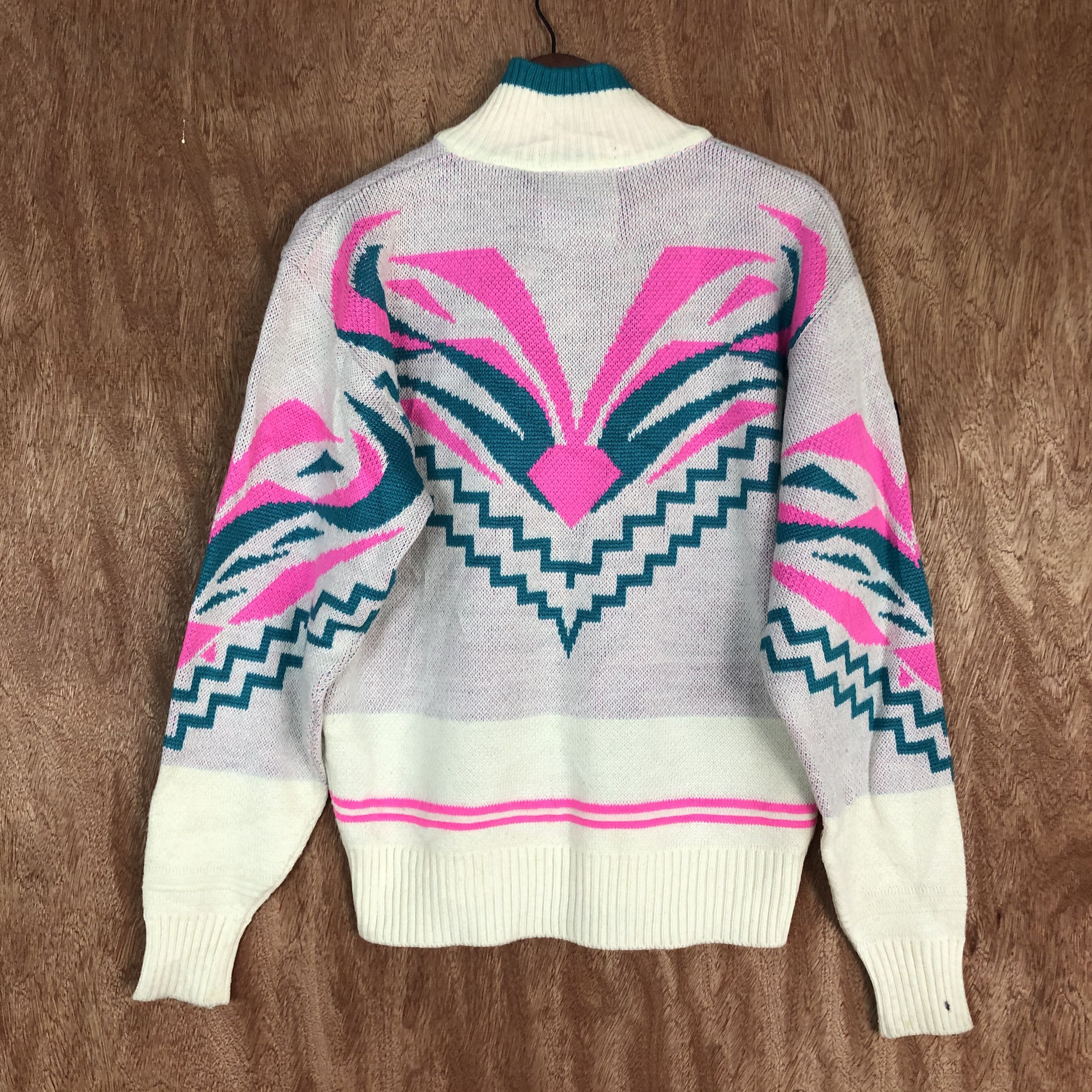 Descente DLL Descente White Pink Full Print Knitwear art japan #c443 Size US S / EU 44-46 / 1 - 14 Thumbnail