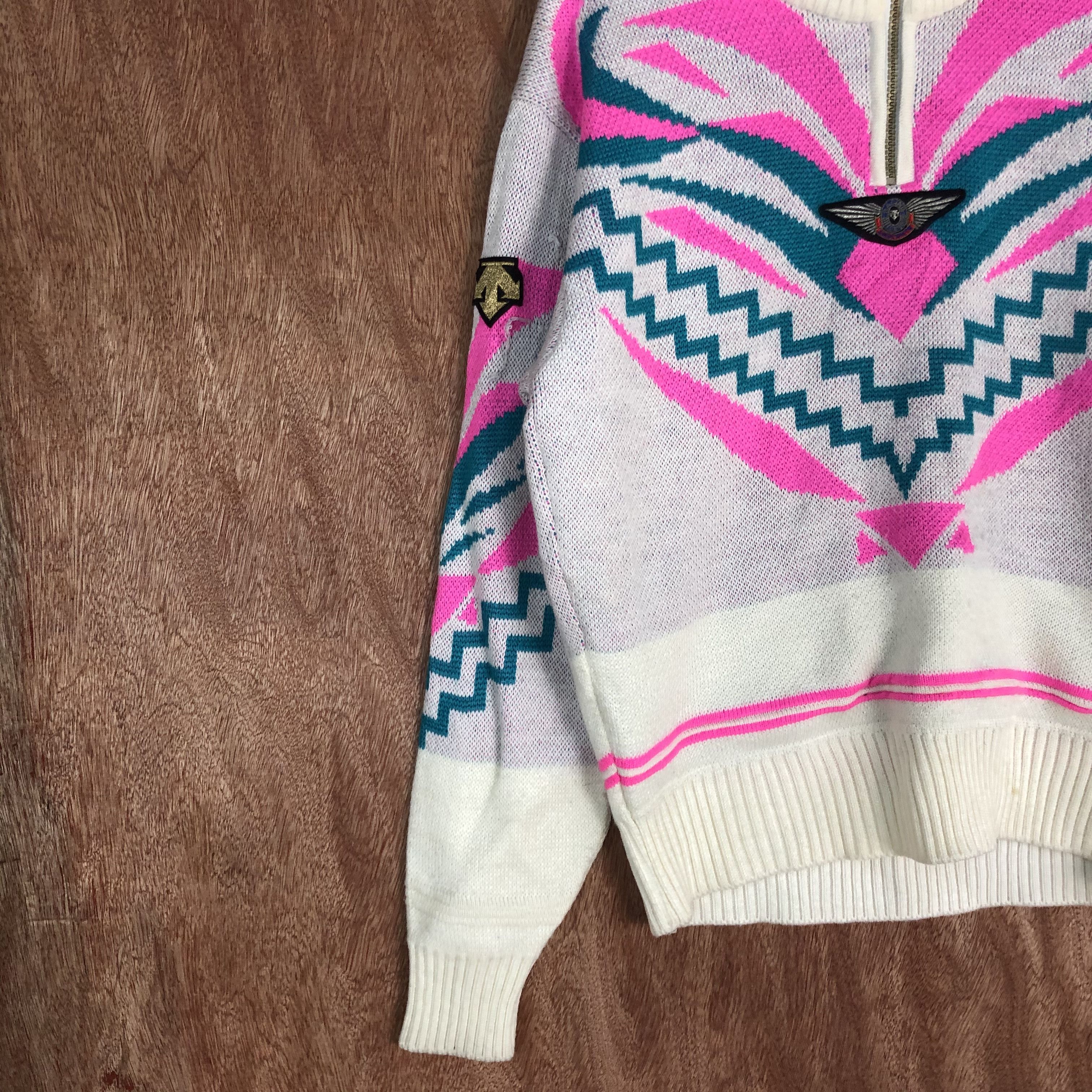 Descente DLL Descente White Pink Full Print Knitwear art japan #c443 Size US S / EU 44-46 / 1 - 6 Thumbnail
