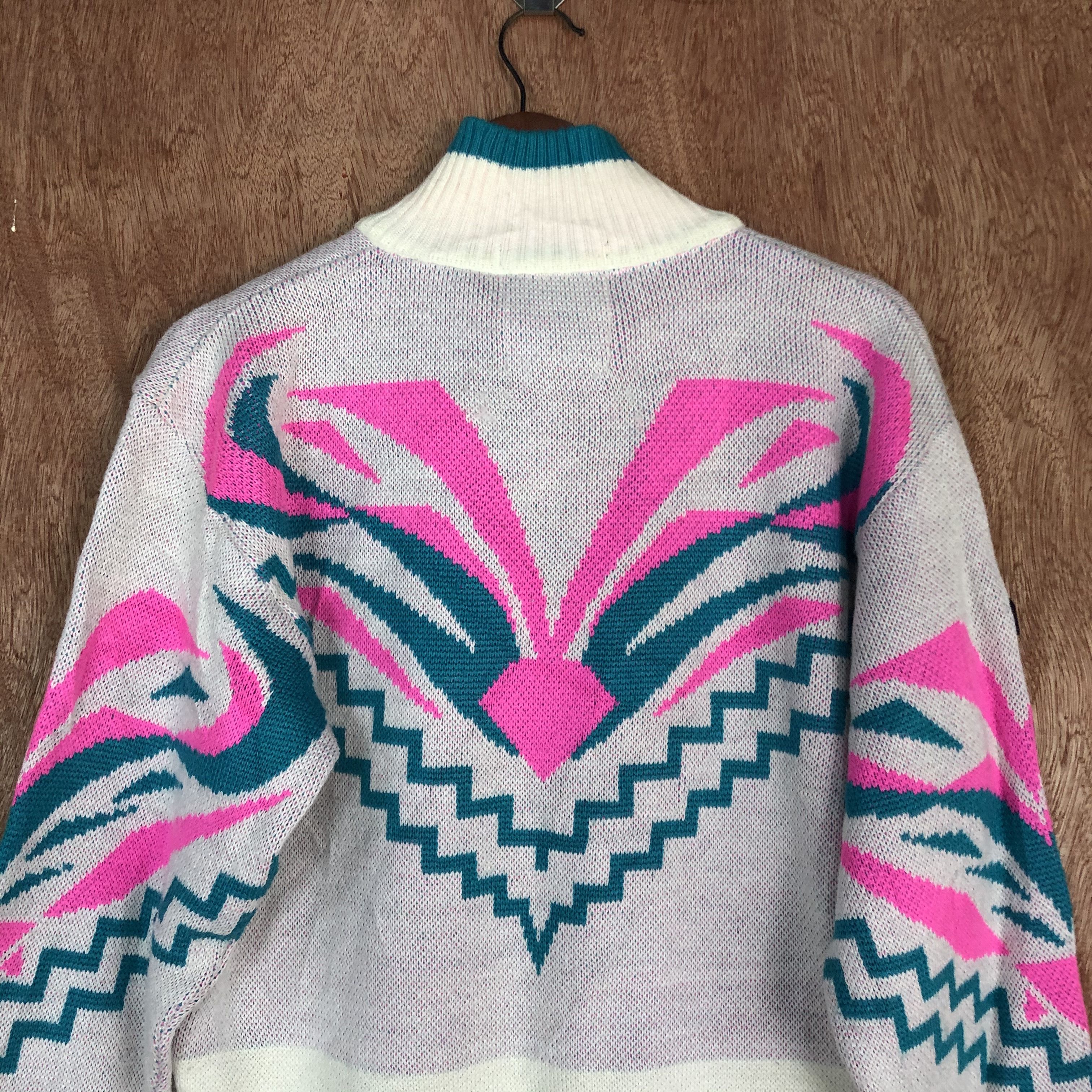 Descente DLL Descente White Pink Full Print Knitwear art japan #c443 Size US S / EU 44-46 / 1 - 13 Thumbnail
