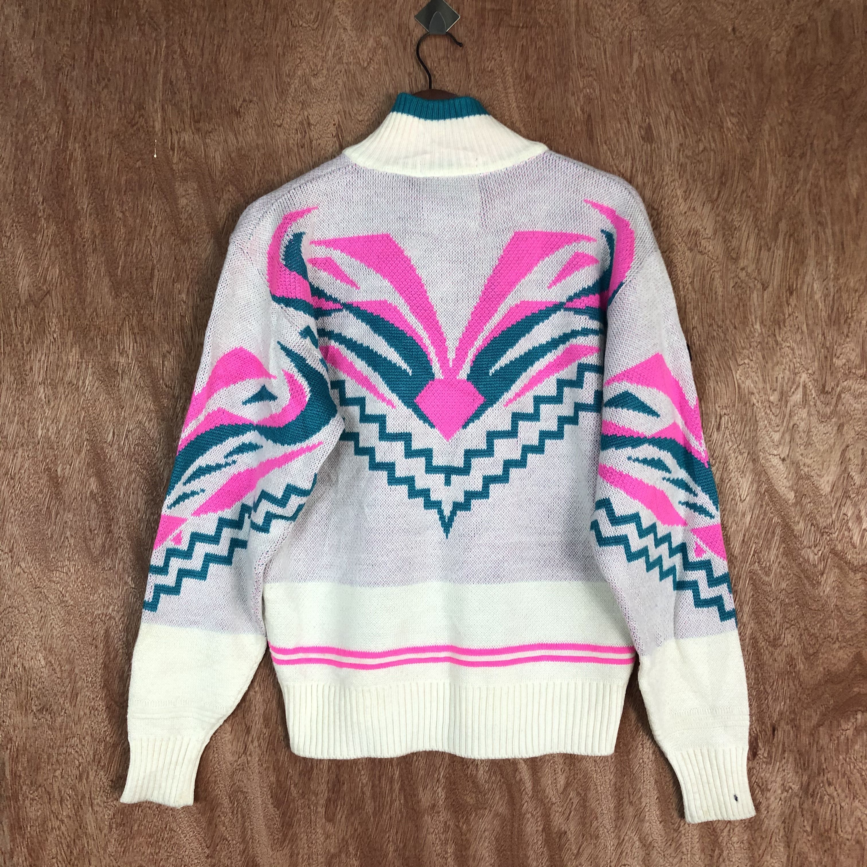 Descente DLL Descente White Pink Full Print Knitwear art japan #c443 Size US S / EU 44-46 / 1 - 11 Thumbnail