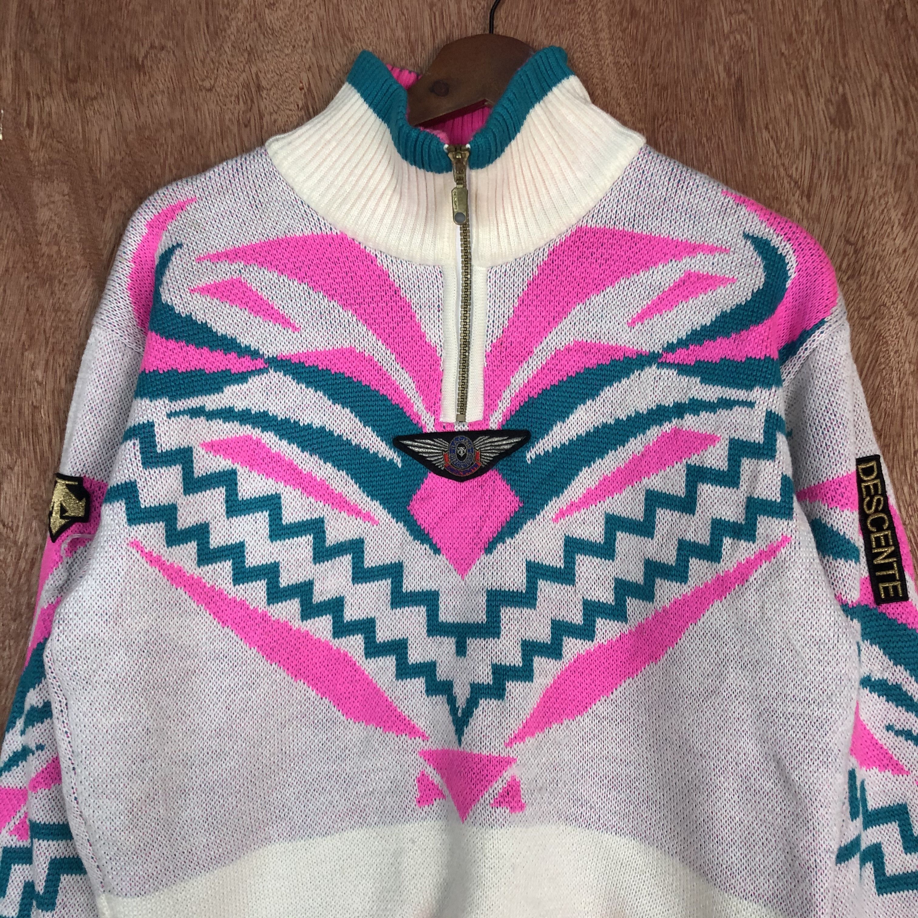 Descente DLL Descente White Pink Full Print Knitwear art japan #c443 Size US S / EU 44-46 / 1 - 8 Thumbnail