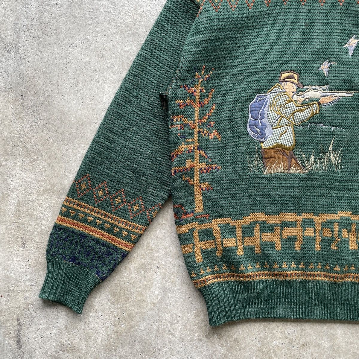 Aran Isles Knitwear × Japanese Brand Vintage ADAX Hunting Man Nature Green Knitwear Sweater RARE Size US M / EU 48-50 / 2 - 4 Thumbnail