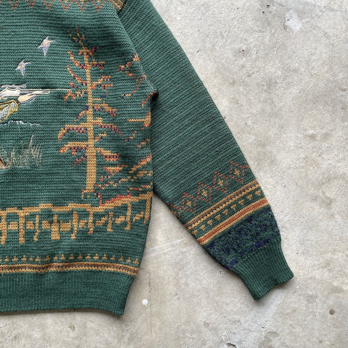 Aran Isles Knitwear × Japanese Brand Vintage ADAX Hunting Man Nature Green Knitwear Sweater RARE Size US M / EU 48-50 / 2 - 5 Thumbnail