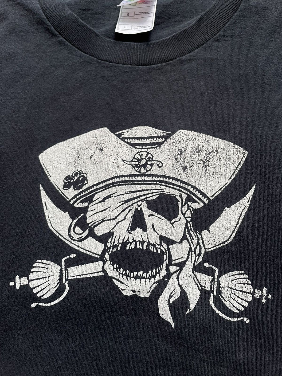 Fruit Of The Loom × Vintage Vintage Y2K Pirate Skull Black T-shirt Early 90s - 2000s Size US L / EU 52-54 / 3 - 3 Thumbnail