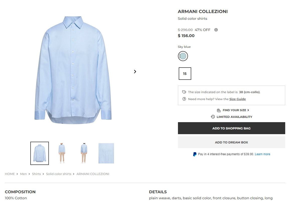 Armani Armani Collezioni men's blue shirt Size US M / EU 48-50 / 2 - 12 Thumbnail