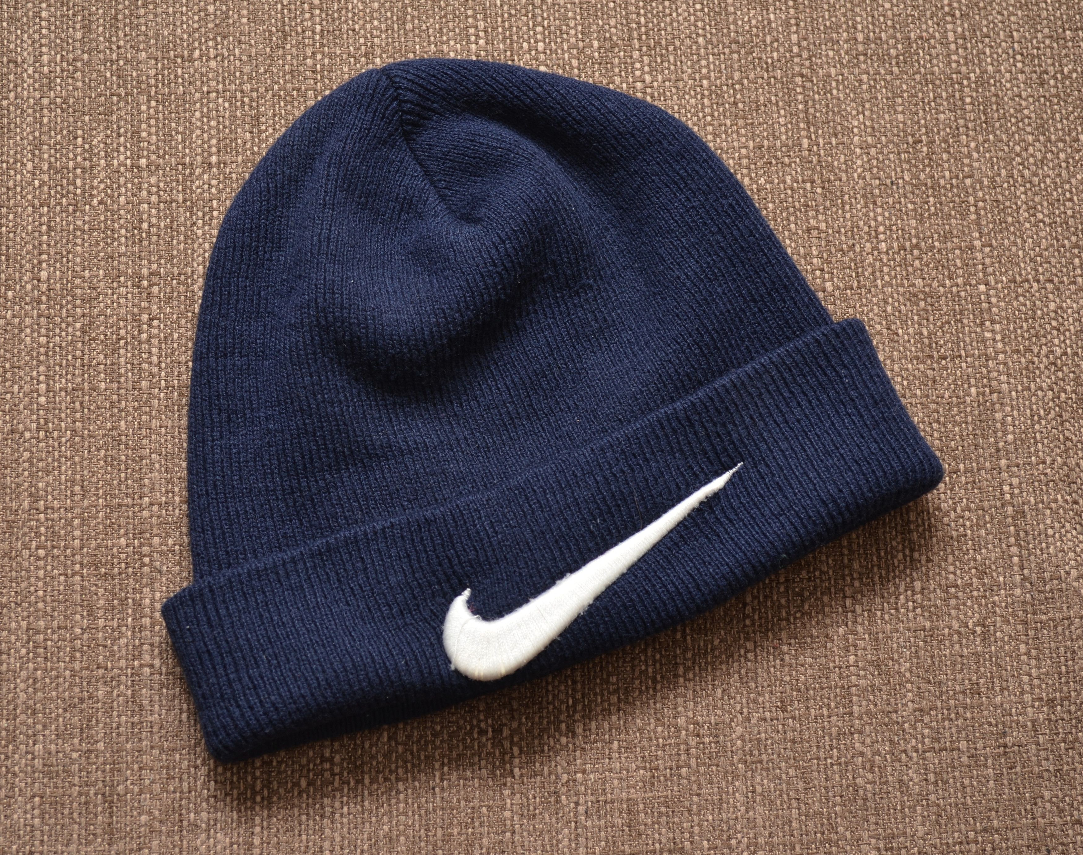 Nike × Vintage Vintage 90s Navy Nike Big Swoosh Hat y2k RARE Size ONE SIZE - 1 Thumbnail
