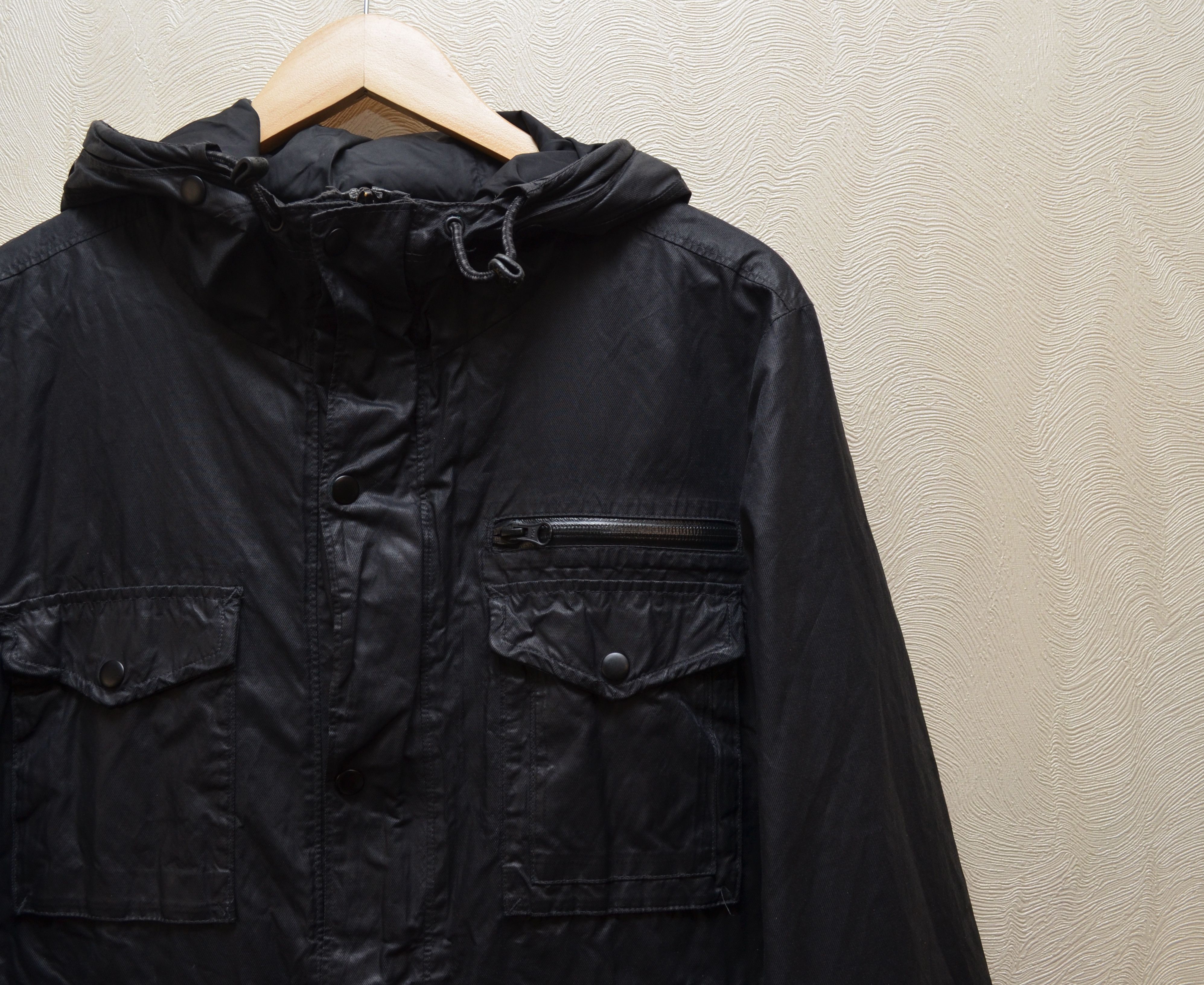 Allsaints × Vintage Allsaints Birdik Wax Coated Hooded Jacket Black sz L Size US L / EU 52-54 / 3 - 6 Thumbnail