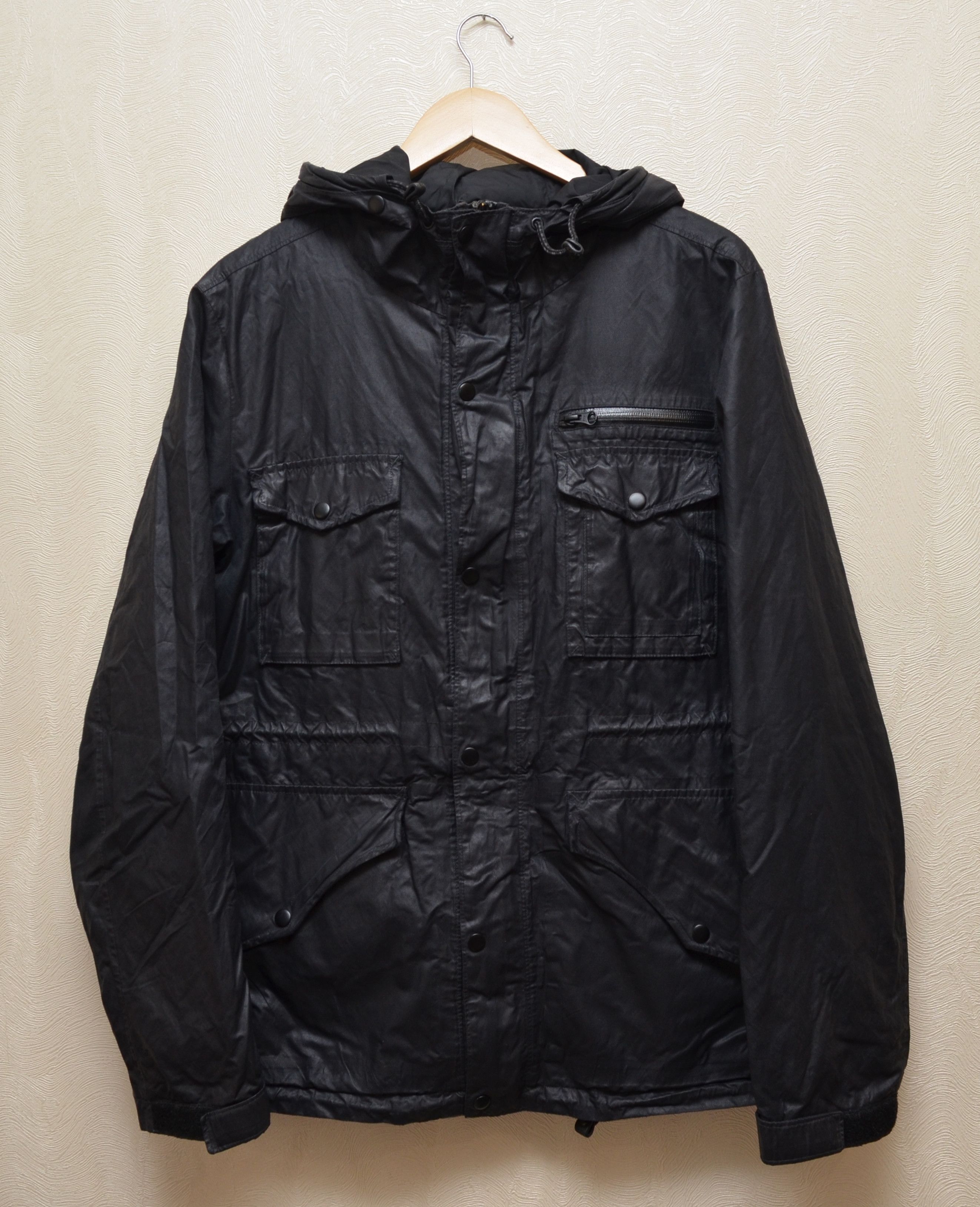 Allsaints × Vintage Allsaints Birdik Wax Coated Hooded Jacket Black sz L Size US L / EU 52-54 / 3 - 4 Thumbnail