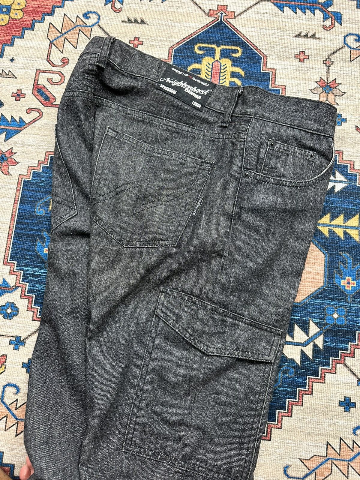 Japanese Brand × Neighborhood 🔥NEIGHBORHOOD DENIM🔥 3204 BLACK DENIM CARGO PANT Size US 36 / EU 52 - 7 Thumbnail
