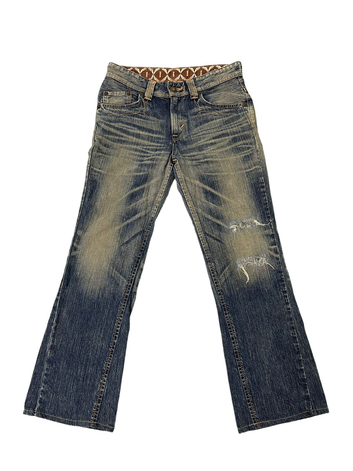 Edwin Flare Jeans Edwin Native Distress Acid Wash Boot Cut 5🟦5 Size US 32 / EU 48 - 10 Thumbnail