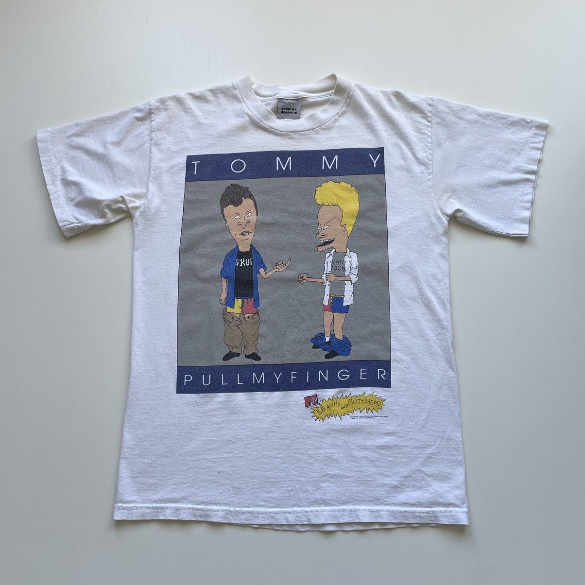 image of Mtv x Vintage 90's Beavis & Butthead Tommy Pull My Finger T Shirt in White, Men's (Size Large)