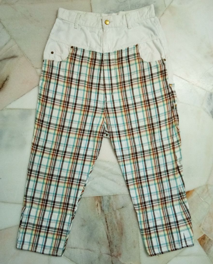 image of Archival Clothing x Issey Miyake Mercibeaucoup Rainbow Plaid Cropped Unisex Pants, Women's (Size 31