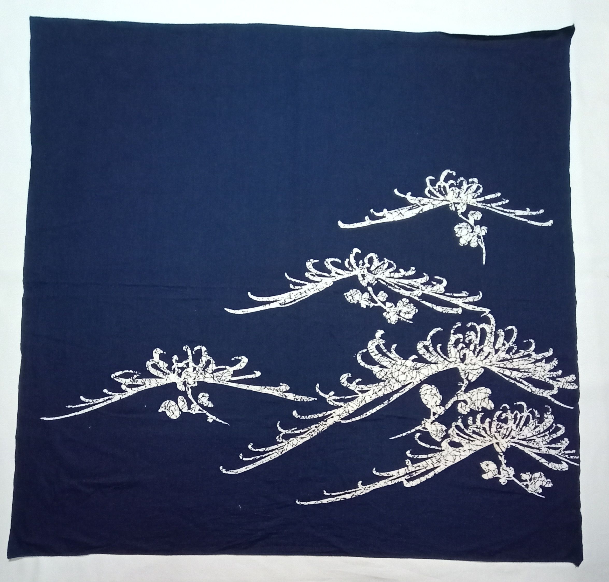 Japanese Brand Handkerchief Dark Blue Color Nice Art Design Floral Size ONE SIZE - 1 Thumbnail