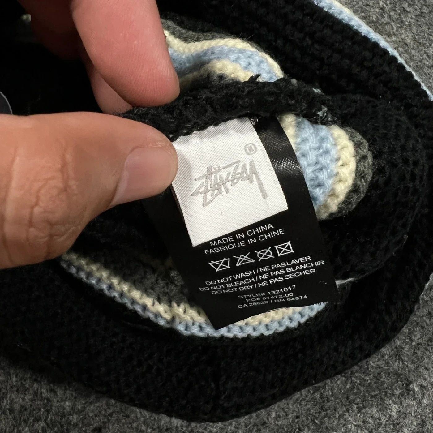 Stussy × Vintage STUSSY BEANIE HAT TRIPLE STRIPE CUFF BLACK - OS Size ONE SIZE - 5 Thumbnail